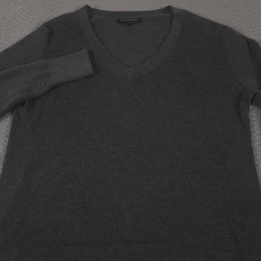 Banana Republic Sweater Womens Small Charcoal Grey V-Neck Pullover Knit Basic